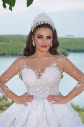 Illussion Long Sleeves Wedding Dress Bal Gown With Appliques